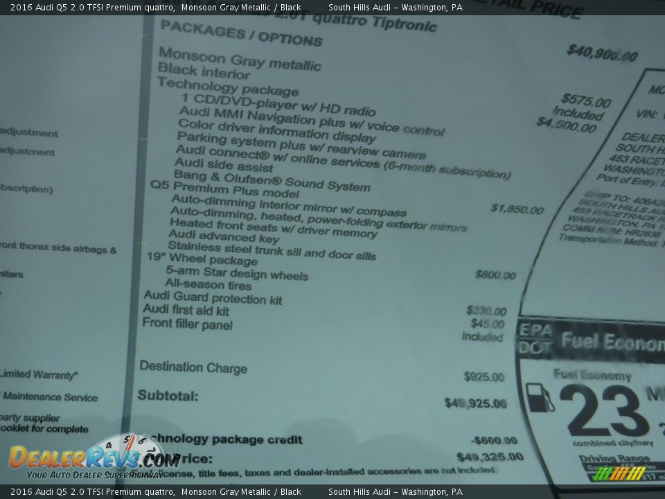 2016 Audi Q5 2.0 TFSI Premium quattro Monsoon Gray Metallic / Black Photo #11