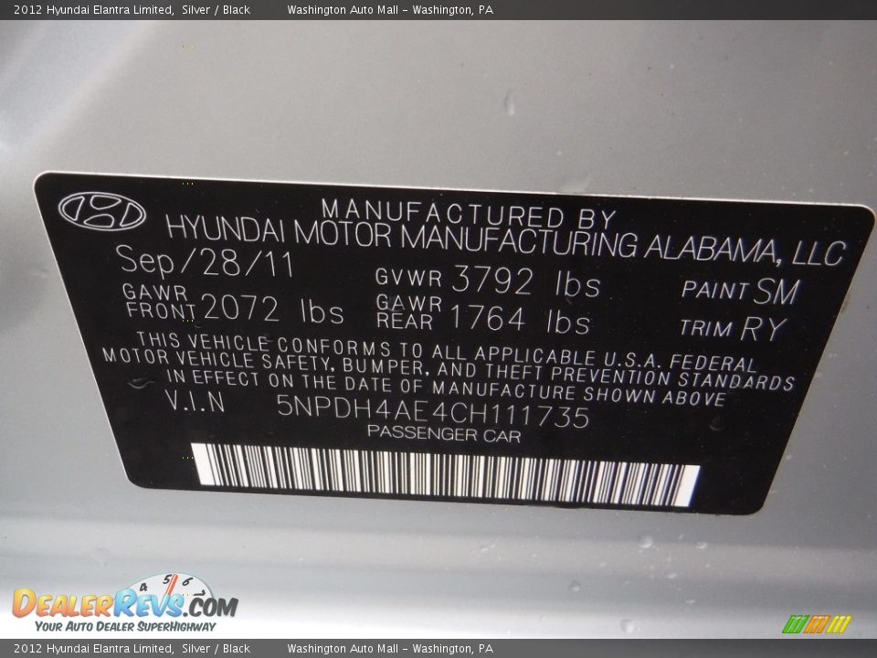 2012 Hyundai Elantra Limited Silver / Black Photo #25