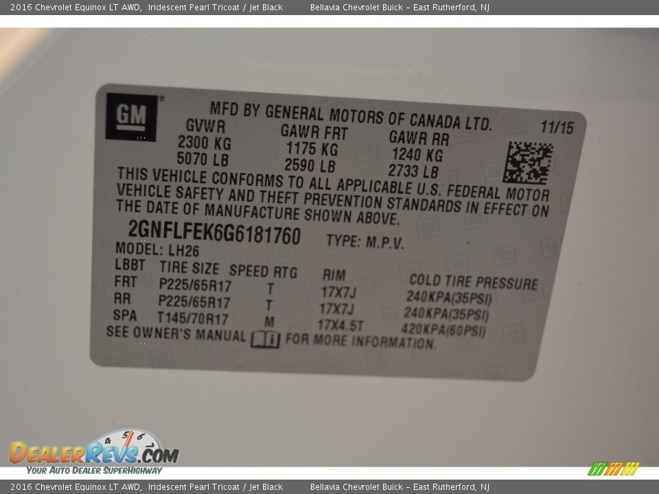 2016 Chevrolet Equinox LT AWD Iridescent Pearl Tricoat / Jet Black Photo #17
