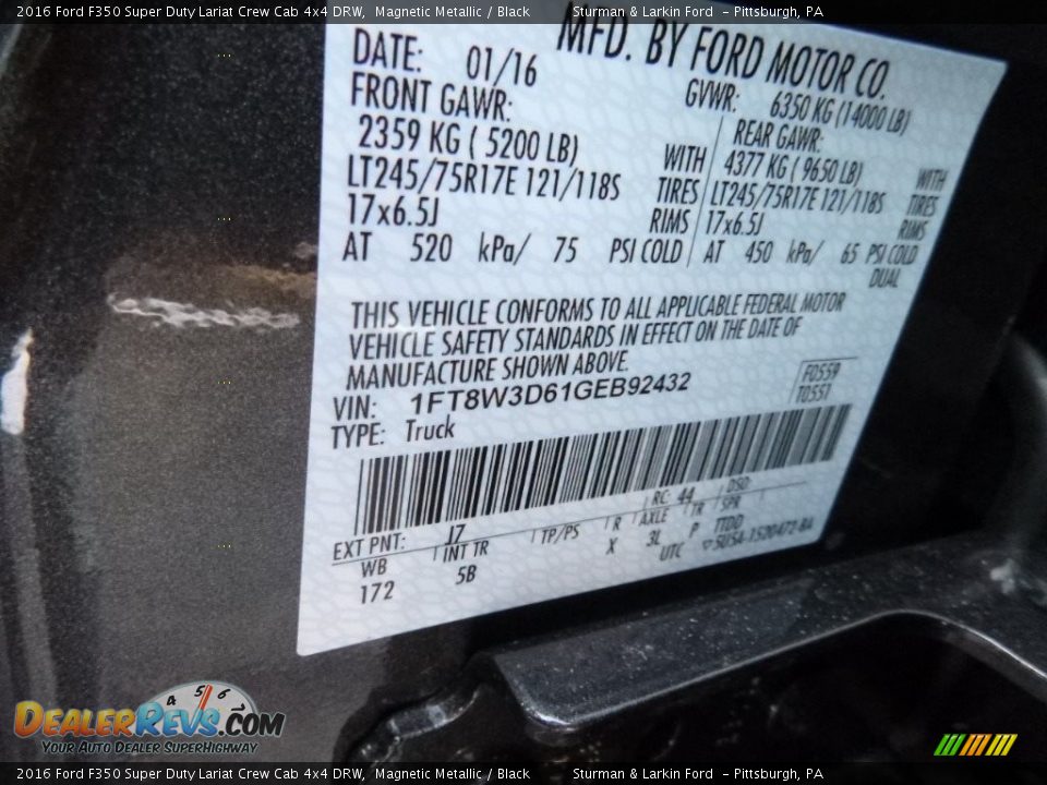 2016 Ford F350 Super Duty Lariat Crew Cab 4x4 DRW Magnetic Metallic / Black Photo #10