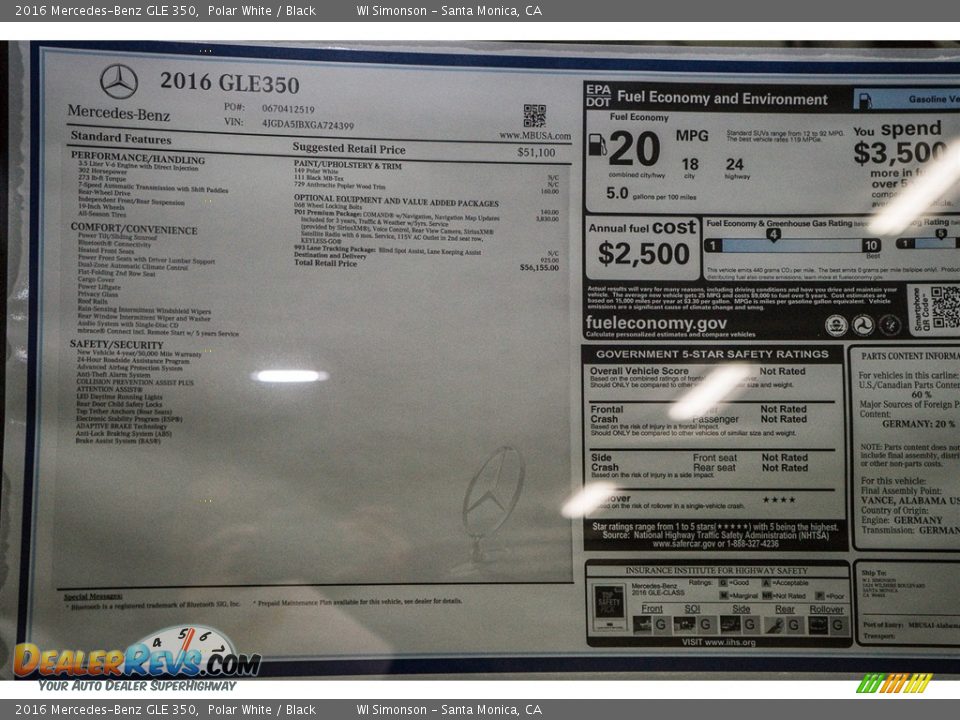 2016 Mercedes-Benz GLE 350 Polar White / Black Photo #11