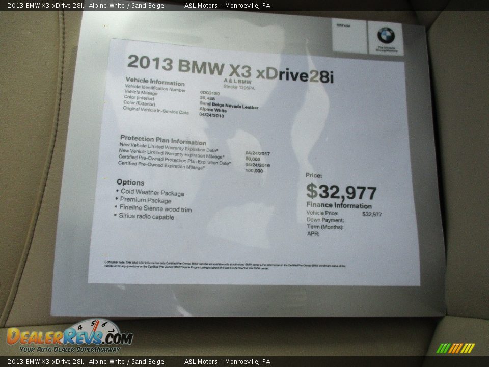 2013 BMW X3 xDrive 28i Alpine White / Sand Beige Photo #11