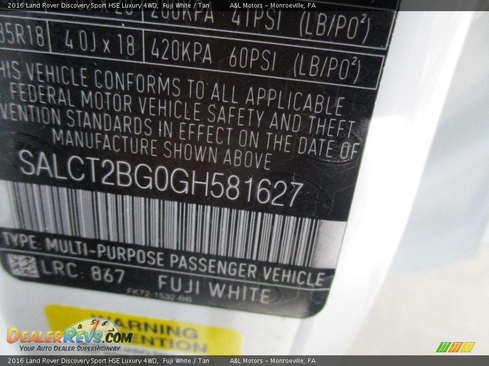 2016 Land Rover Discovery Sport HSE Luxury 4WD Fuji White / Tan Photo #19