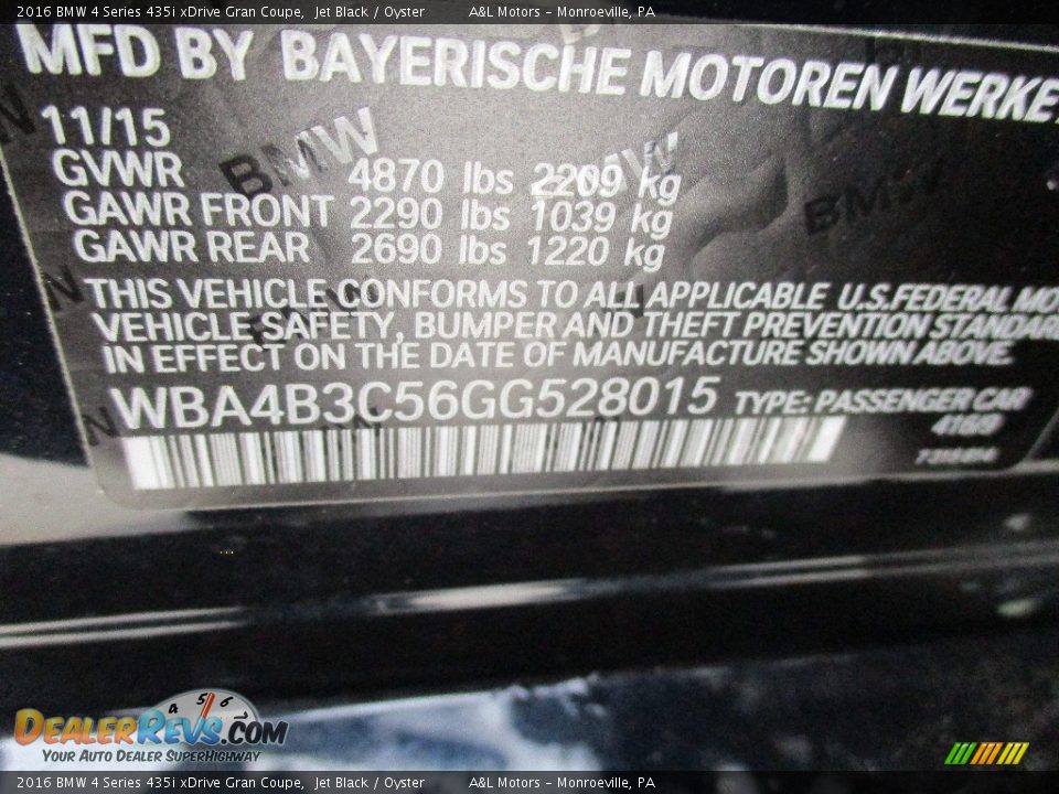 2016 BMW 4 Series 435i xDrive Gran Coupe Jet Black / Oyster Photo #19