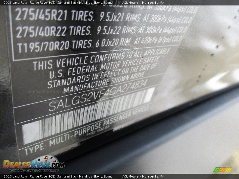 2016 Land Rover Range Rover HSE Santorini Black Metallic / Ebony/Ebony Photo #19