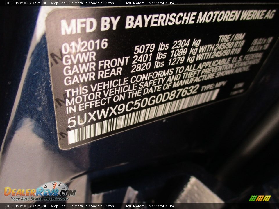 2016 BMW X3 xDrive28i Deep Sea Blue Metallic / Saddle Brown Photo #19
