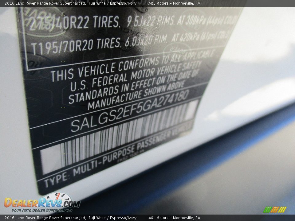 2016 Land Rover Range Rover Supercharged Fuji White / Espresso/Ivory Photo #19