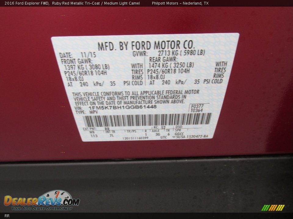 Ford Color Code RR Ruby Red Metallic Tri-Coat