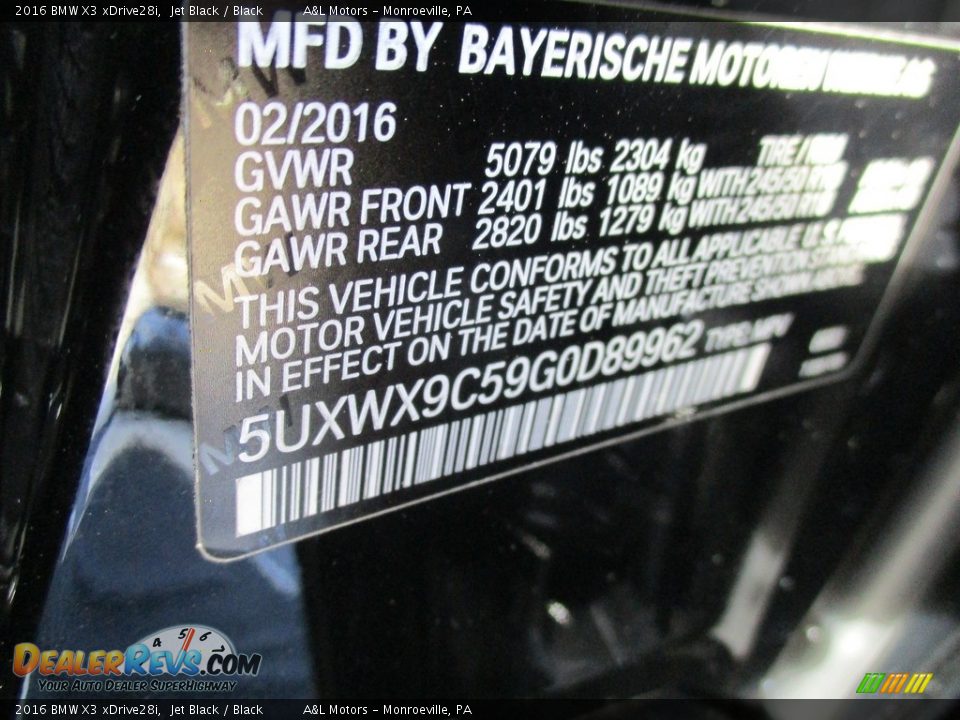 2016 BMW X3 xDrive28i Jet Black / Black Photo #19