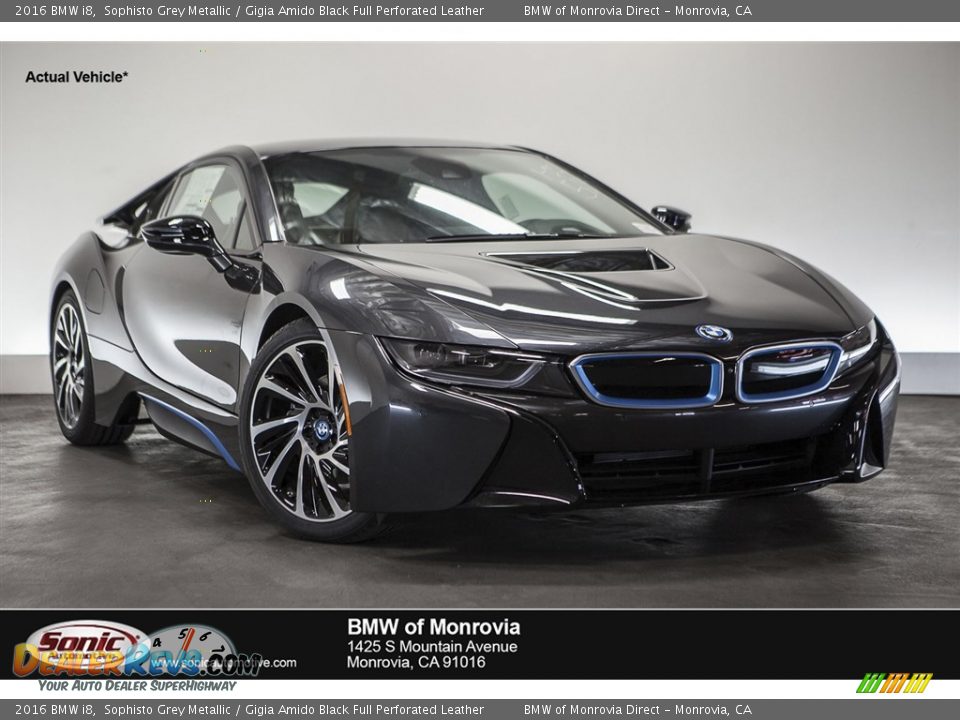 2016 BMW i8 Sophisto Grey Metallic / Gigia Amido Black Full Perforated Leather Photo #1