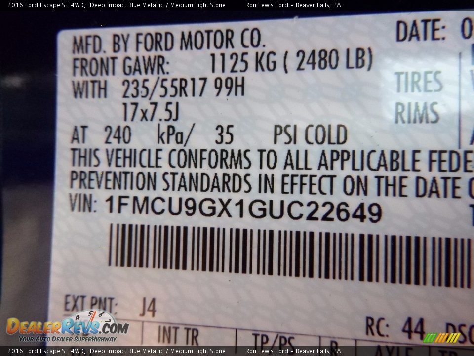2016 Ford Escape SE 4WD Deep Impact Blue Metallic / Medium Light Stone Photo #15