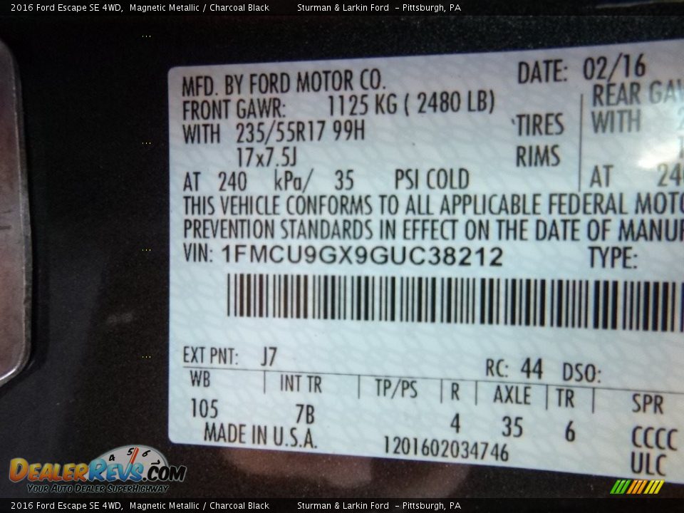 2016 Ford Escape SE 4WD Magnetic Metallic / Charcoal Black Photo #10