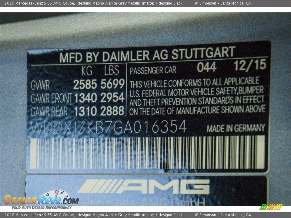 2016 Mercedes-Benz S 65 AMG Coupe designo Magno Alanite Grey Metallic (matte) / designo Black Photo #6
