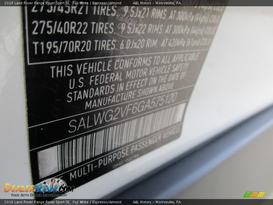 2016 Land Rover Range Rover Sport SE Fuji White / Espresso/Almond Photo #19