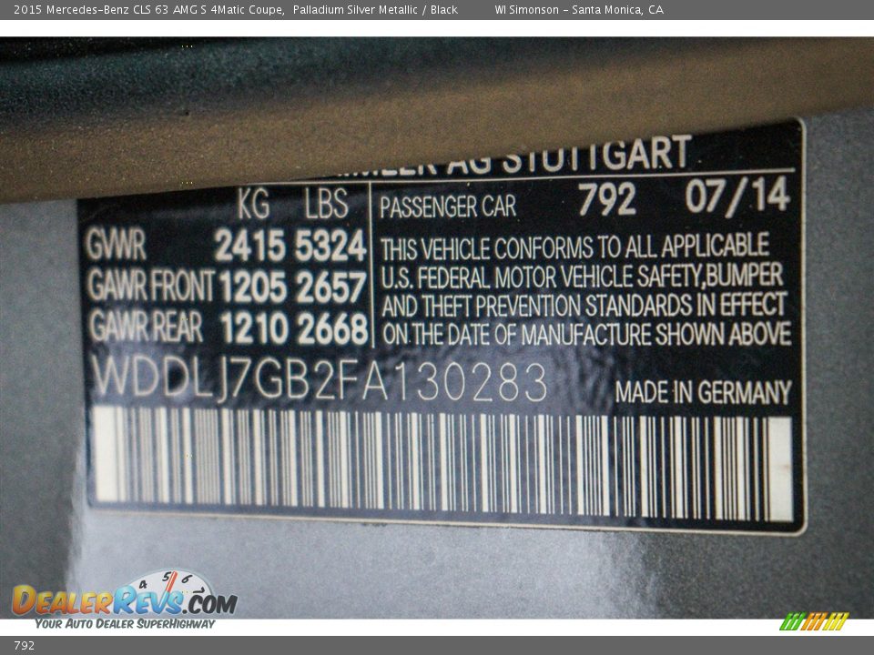 Mercedes-Benz Color Code 792 Palladium Silver Metallic