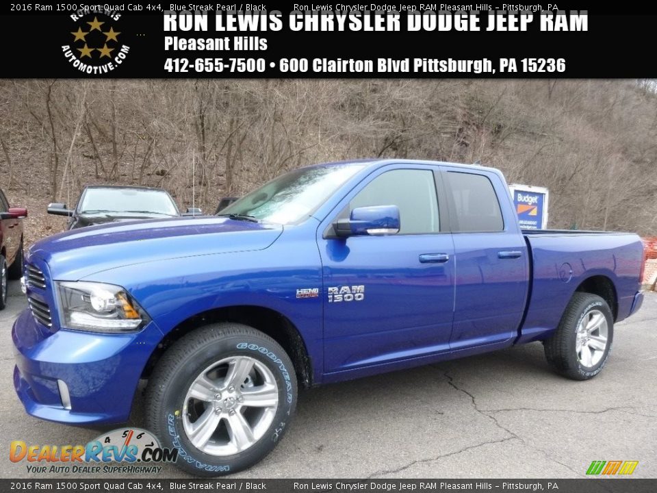 2016 Ram 1500 Sport Quad Cab 4x4 Blue Streak Pearl / Black Photo #1