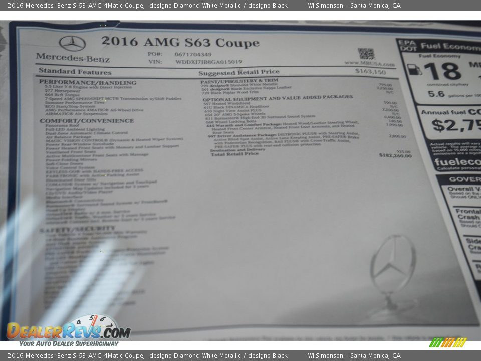 2016 Mercedes-Benz S 63 AMG 4Matic Coupe Window Sticker Photo #11