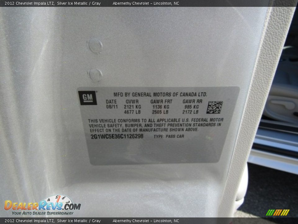 2012 Chevrolet Impala LTZ Silver Ice Metallic / Gray Photo #29