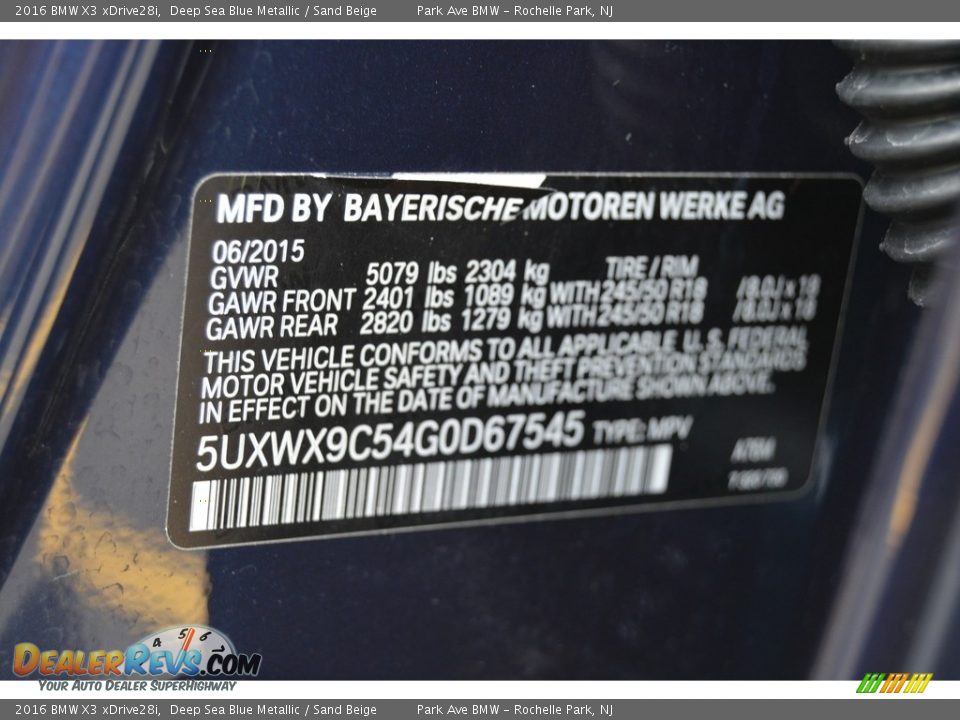 2016 BMW X3 xDrive28i Deep Sea Blue Metallic / Sand Beige Photo #34