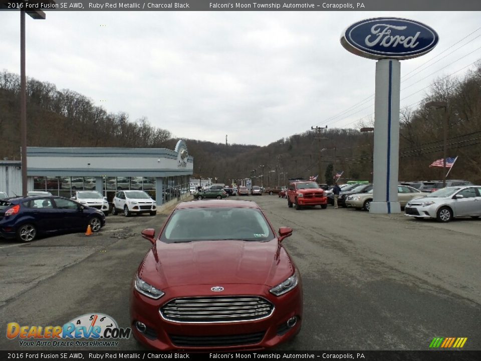 2016 Ford Fusion SE AWD Ruby Red Metallic / Charcoal Black Photo #3