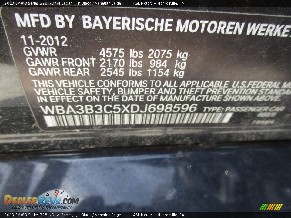 2013 BMW 3 Series 328i xDrive Sedan Jet Black / Venetian Beige Photo #19