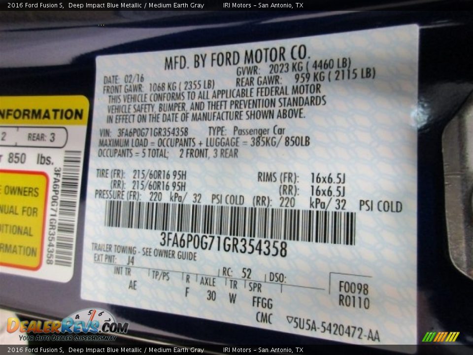 2016 Ford Fusion S Deep Impact Blue Metallic / Medium Earth Gray Photo #30