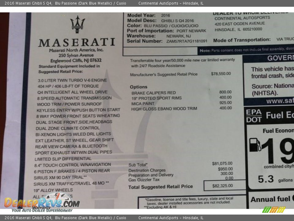2016 Maserati Ghibli S Q4 Window Sticker Photo #13