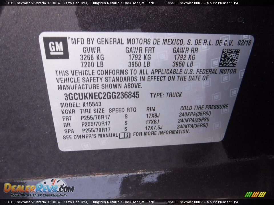 2016 Chevrolet Silverado 1500 WT Crew Cab 4x4 Tungsten Metallic / Dark Ash/Jet Black Photo #20