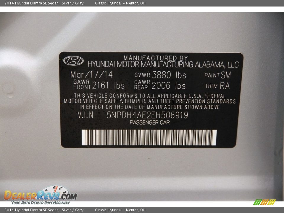 2014 Hyundai Elantra SE Sedan Silver / Gray Photo #19
