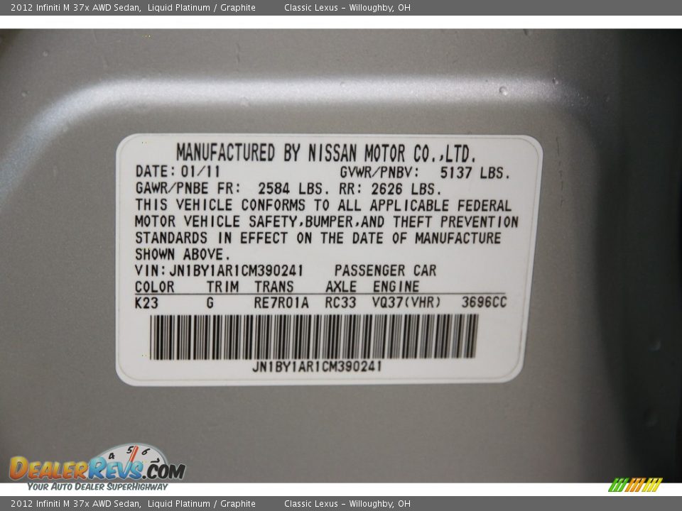 2012 Infiniti M 37x AWD Sedan Liquid Platinum / Graphite Photo #33