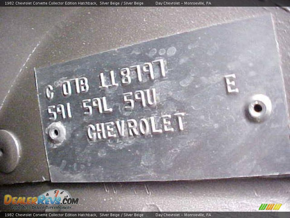 Info Tag of 1982 Chevrolet Corvette Collector Edition Hatchback Photo #15