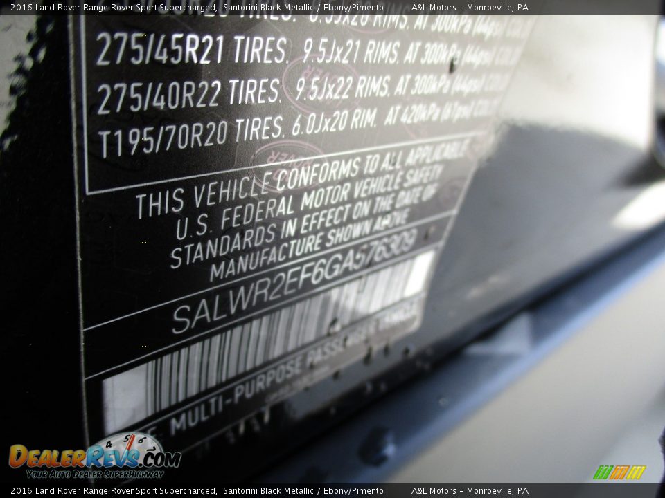 2016 Land Rover Range Rover Sport Supercharged Santorini Black Metallic / Ebony/Pimento Photo #19