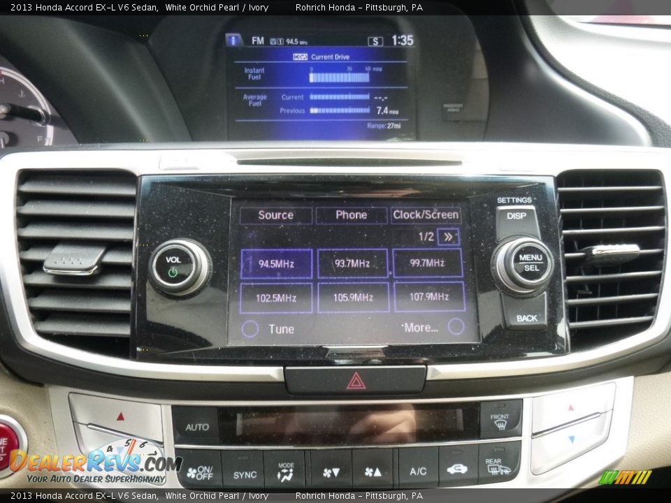 2013 Honda Accord EX-L V6 Sedan White Orchid Pearl / Ivory Photo #24