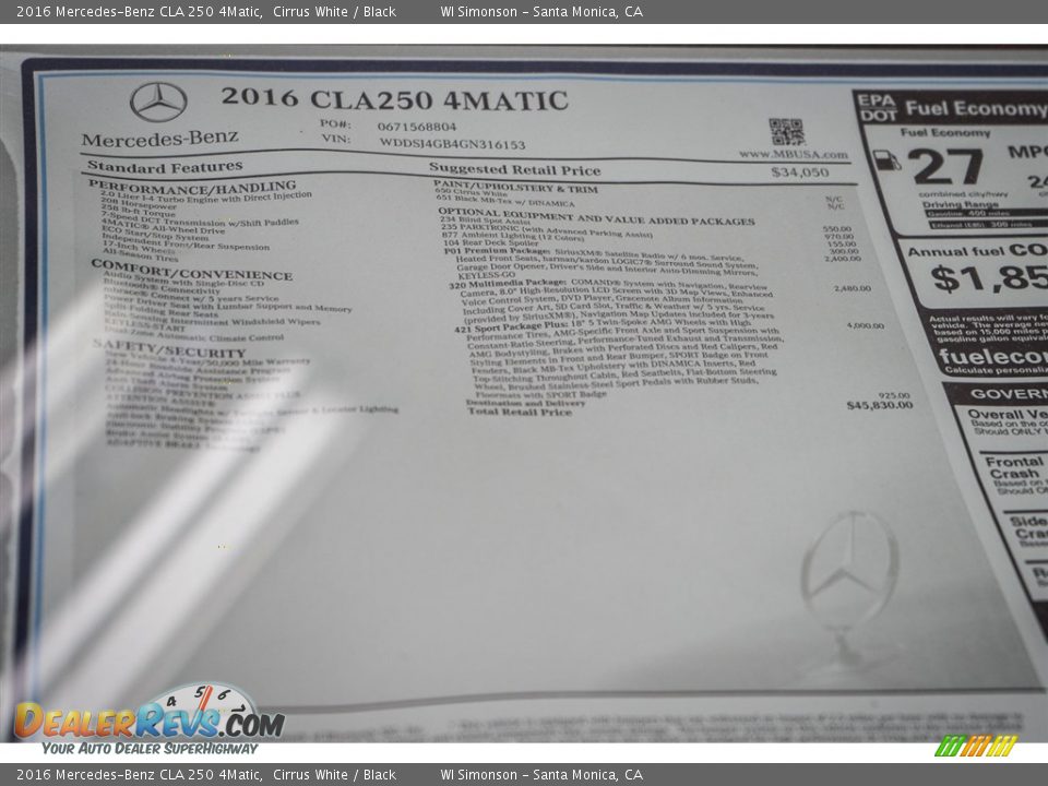 2016 Mercedes-Benz CLA 250 4Matic Cirrus White / Black Photo #11