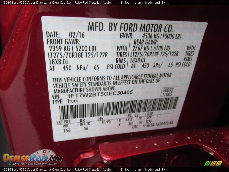 2016 Ford F250 Super Duty Lariat Crew Cab 4x4 Ruby Red Metallic / Adobe Photo #36