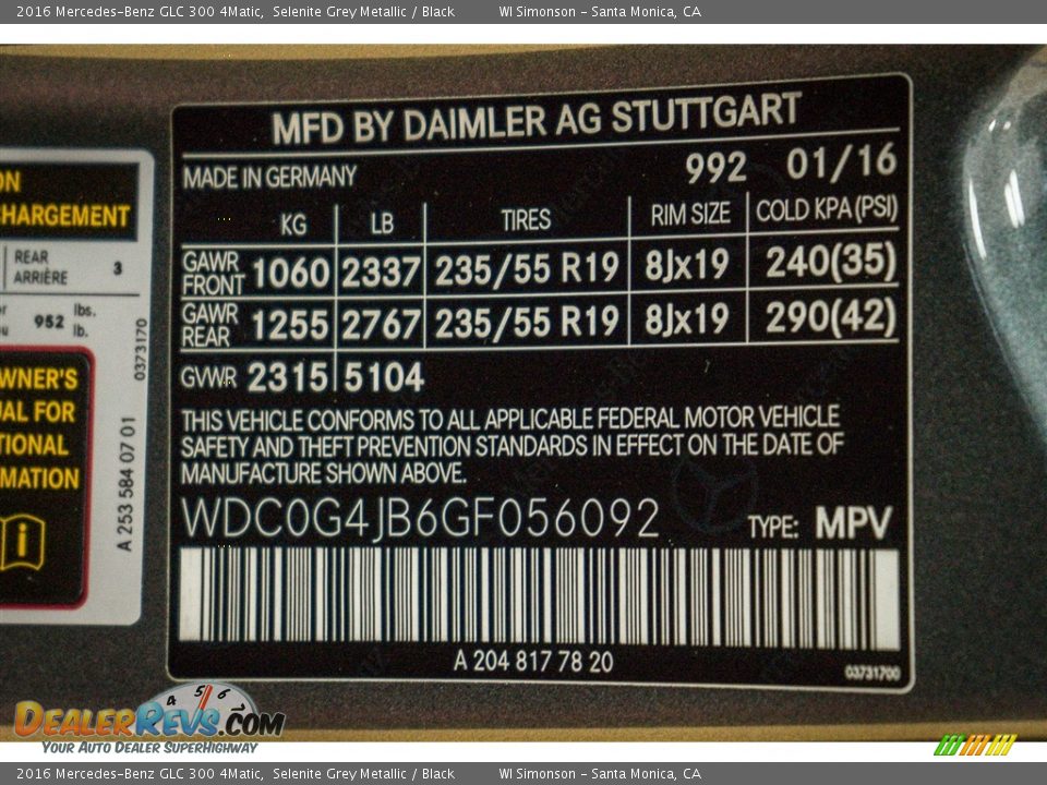 2016 Mercedes-Benz GLC 300 4Matic Selenite Grey Metallic / Black Photo #6