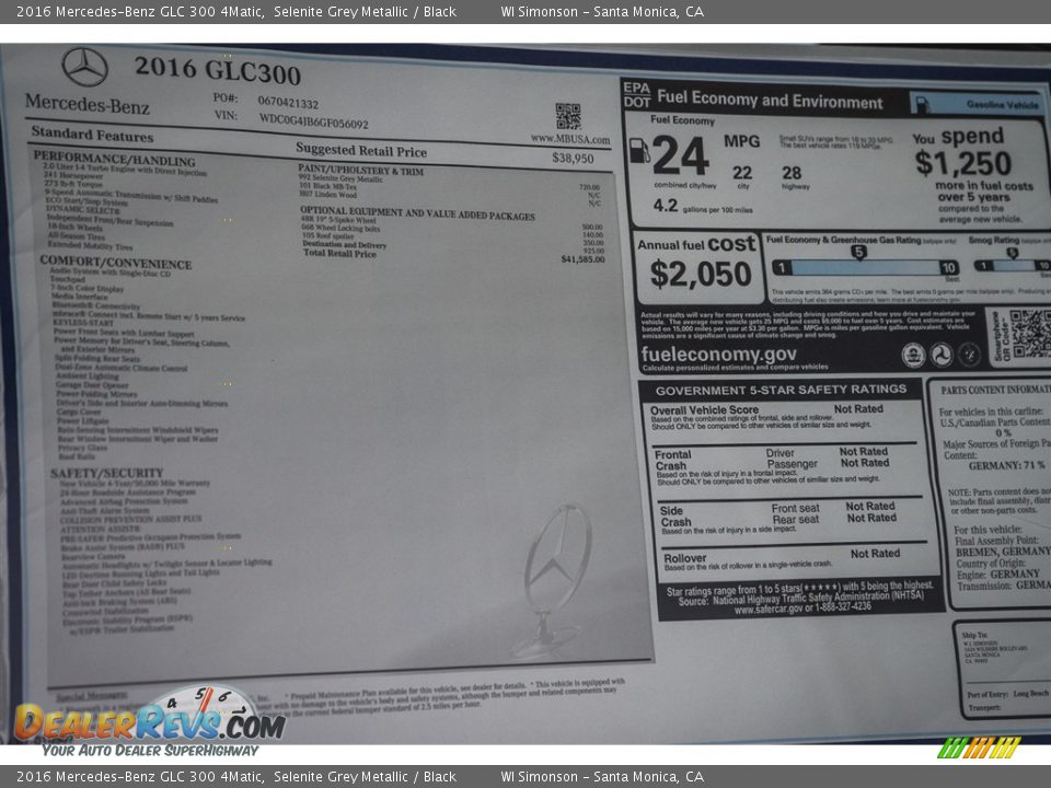 2016 Mercedes-Benz GLC 300 4Matic Selenite Grey Metallic / Black Photo #11