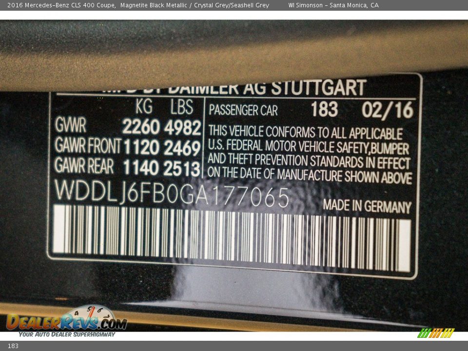 Mercedes-Benz Color Code 183 Magnetite Black Metallic