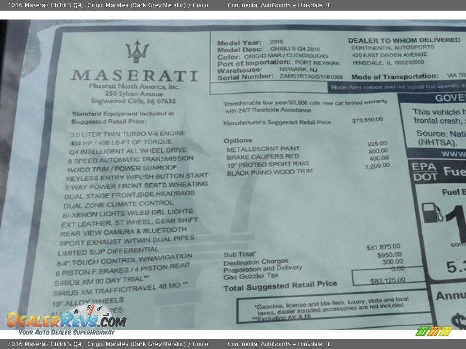 2016 Maserati Ghibli S Q4 Window Sticker Photo #15