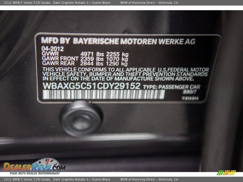 2012 BMW 5 Series 528i Sedan Dark Graphite Metallic II / Oyster/Black Photo #21