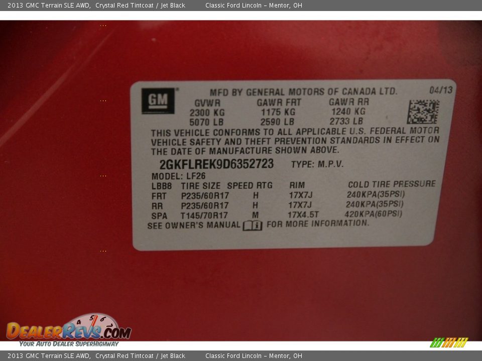 2013 GMC Terrain SLE AWD Crystal Red Tintcoat / Jet Black Photo #14