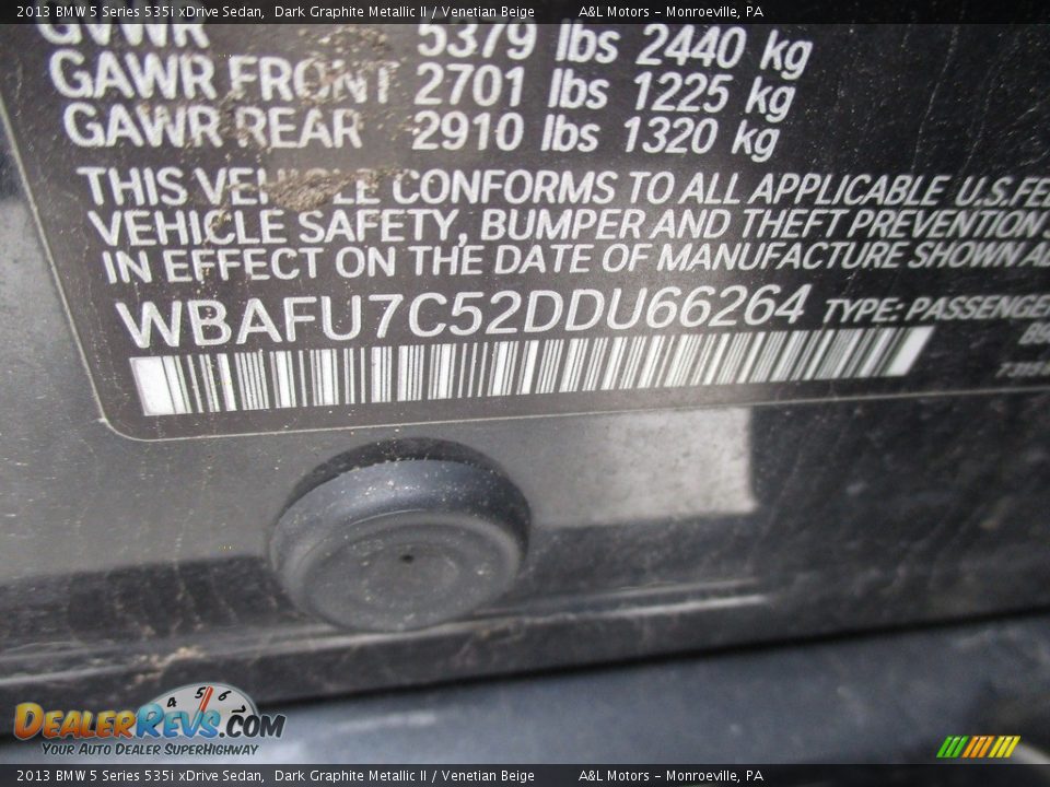 2013 BMW 5 Series 535i xDrive Sedan Dark Graphite Metallic II / Venetian Beige Photo #19