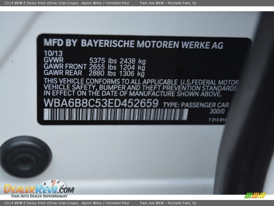 2014 BMW 6 Series 640i xDrive Gran Coupe Alpine White / Vermilion Red Photo #34