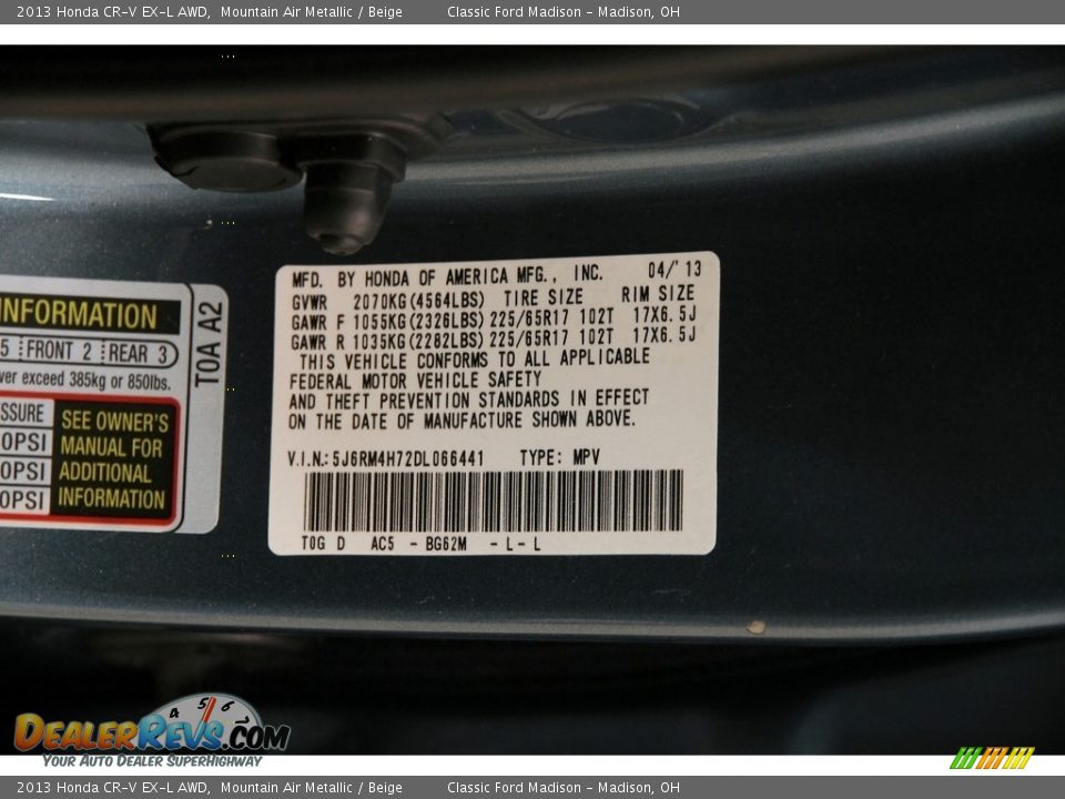 2013 Honda CR-V EX-L AWD Mountain Air Metallic / Beige Photo #22