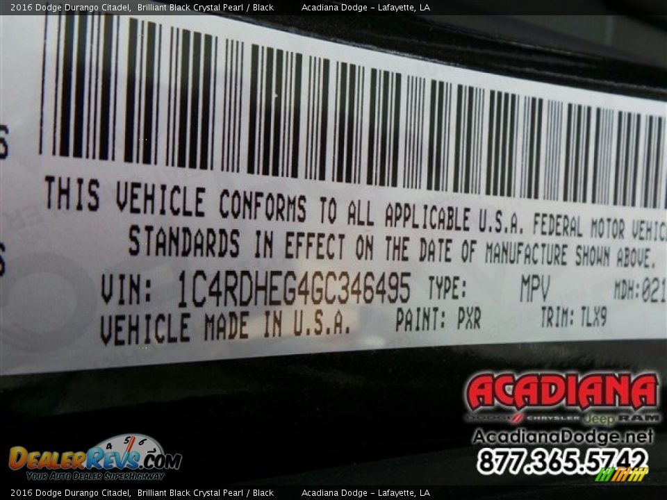 2016 Dodge Durango Citadel Brilliant Black Crystal Pearl / Black Photo #14