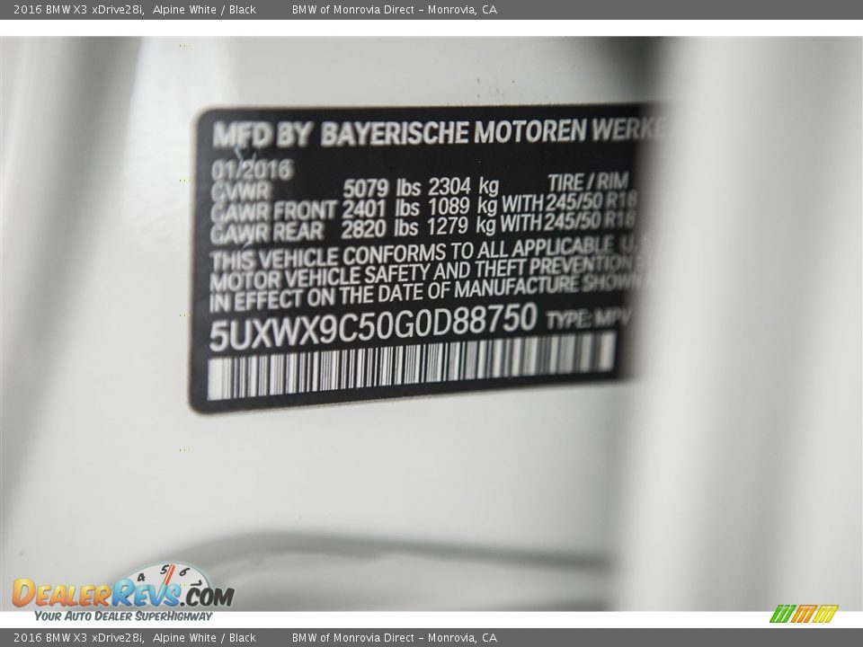 2016 BMW X3 xDrive28i Alpine White / Black Photo #7