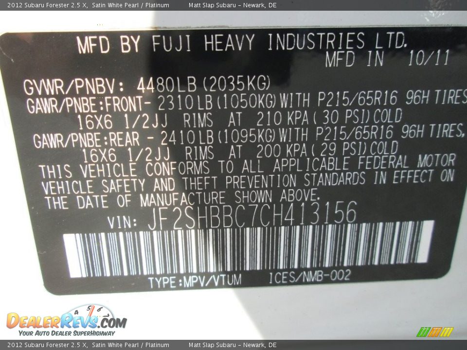 2012 Subaru Forester 2.5 X Satin White Pearl / Platinum Photo #28