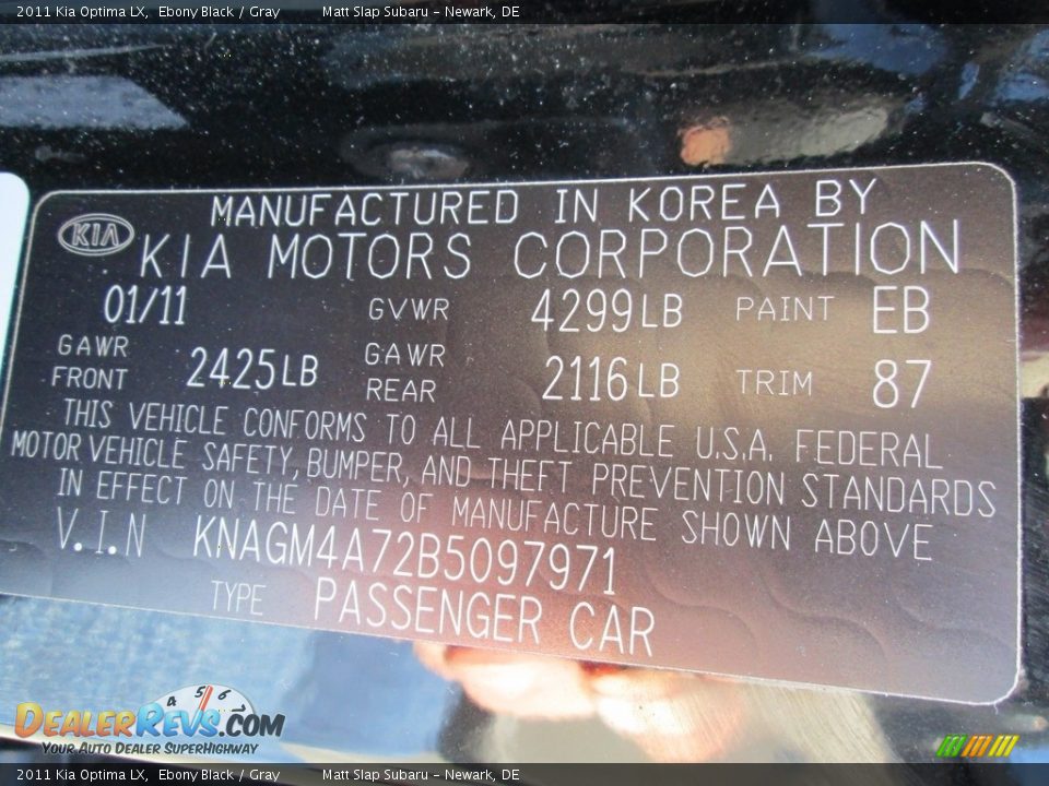 2011 Kia Optima LX Ebony Black / Gray Photo #27