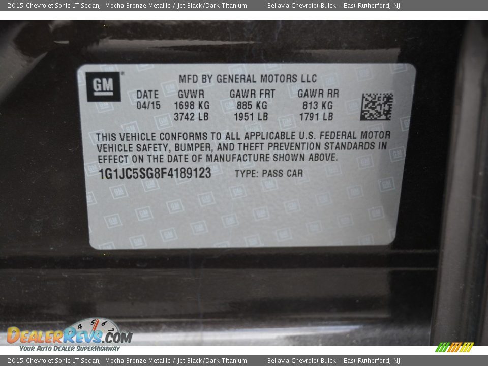 2015 Chevrolet Sonic LT Sedan Mocha Bronze Metallic / Jet Black/Dark Titanium Photo #21
