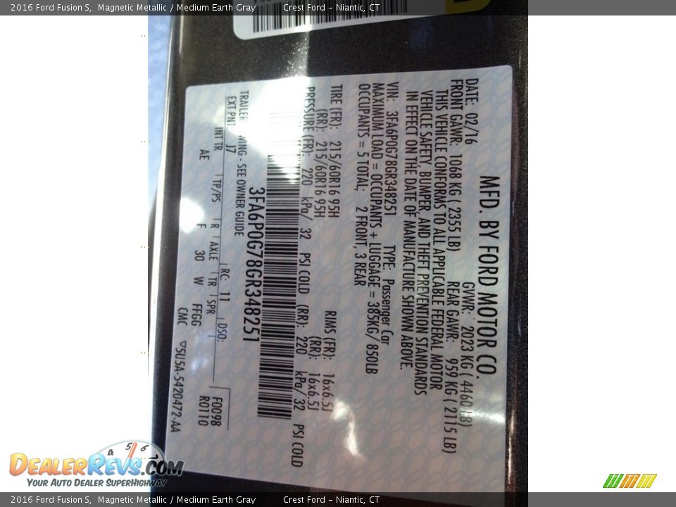 2016 Ford Fusion S Magnetic Metallic / Medium Earth Gray Photo #16